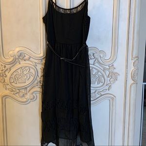 Mudd black hi low lace belted dress. L. NWT.
